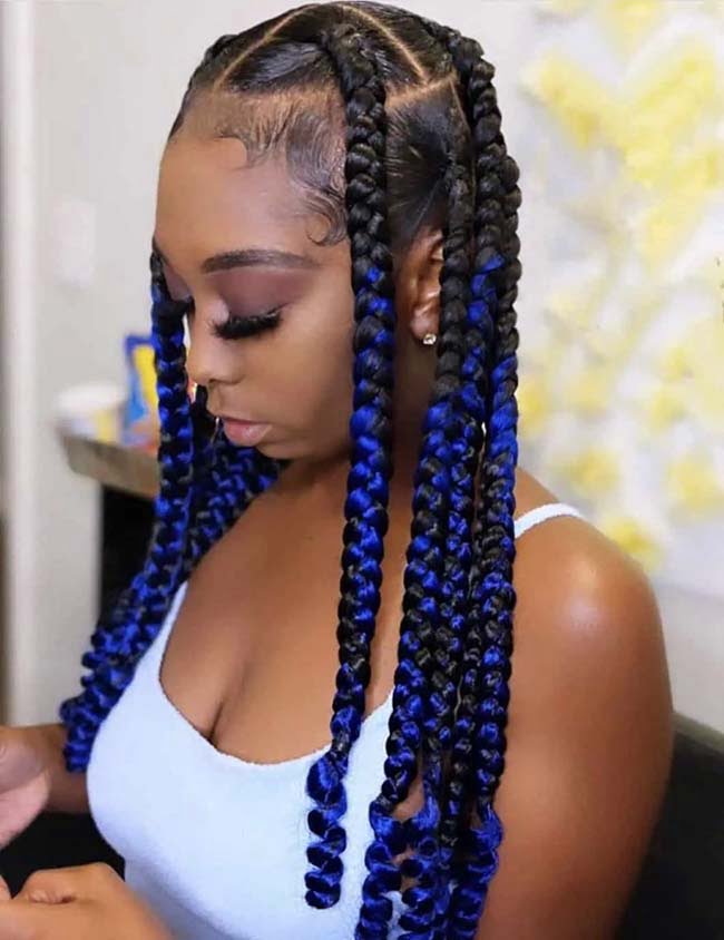 Jumbo Knotless Braids With Blue Ends