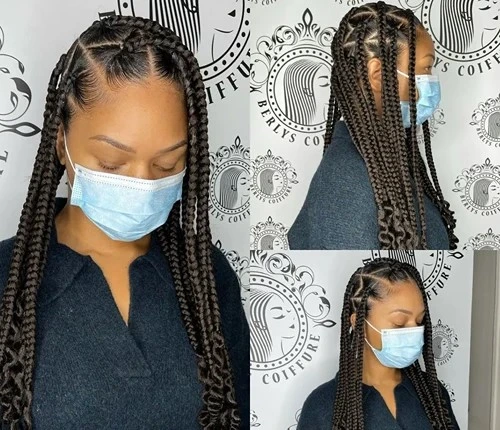 Coi Leray Braids with geometric freestyle parts