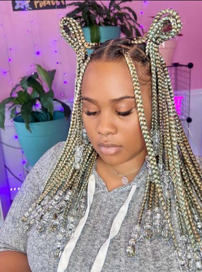 Goddess Knotless Braids With Two Buns 