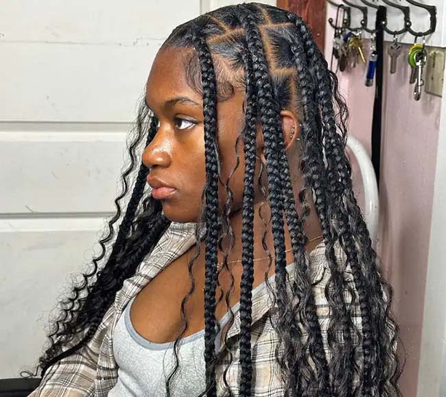 Jumbo braids with cascading spirals 