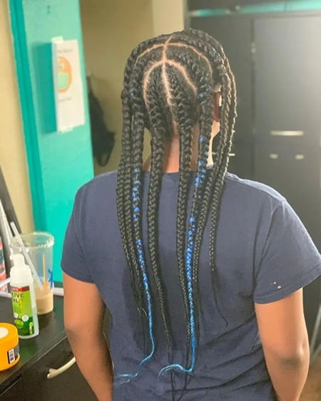 Medium Pop Smoke Braids With A Touch Of Blue