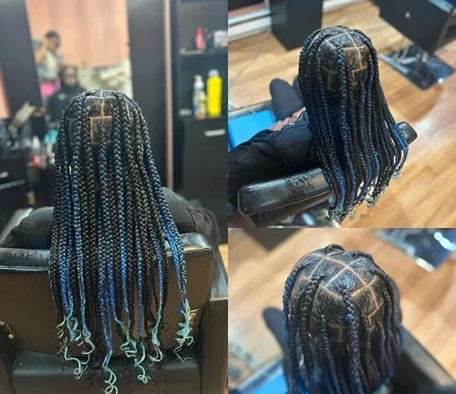 Medium-long Coi Leray Braids with blue mermaid ombre ends