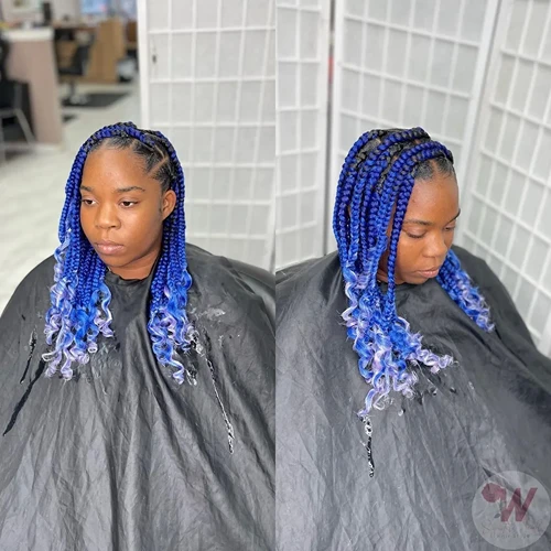 Side part Coi Leray Braids with royal blue ombre effect