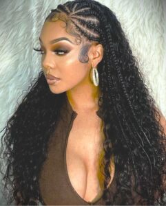 Tribal Braids and Loose Curly Hair