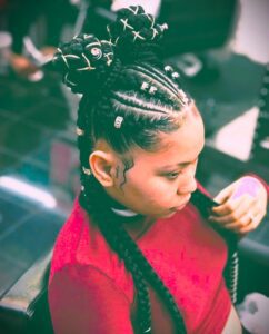 Tribal Braids in Mini Buns With Cuffs