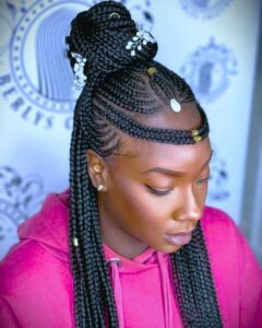 Tribal Braids with Half Top Bun