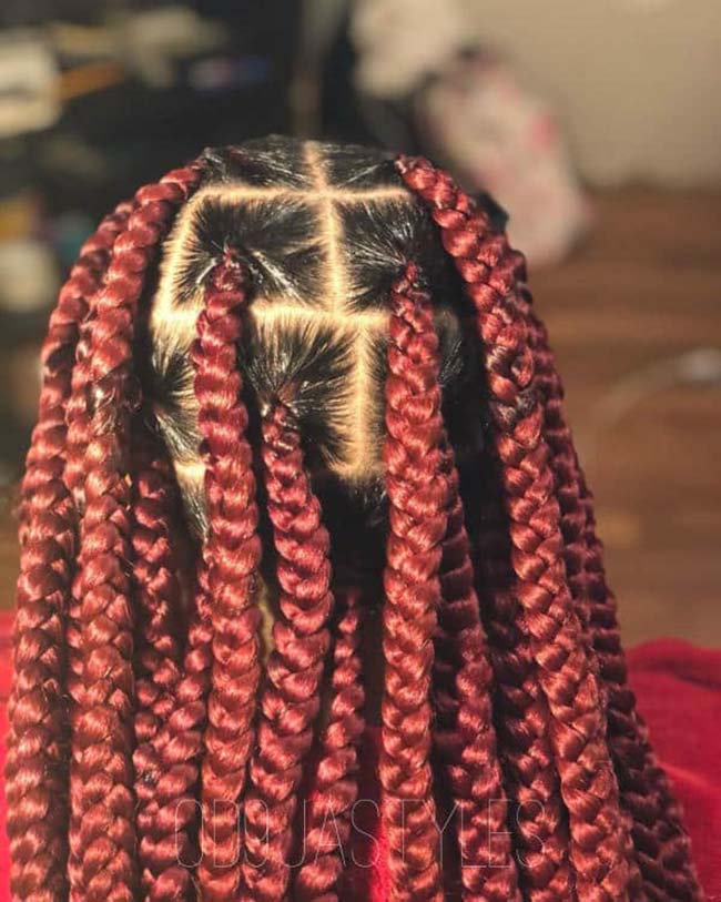 Wine Colour Jumbo Knotless Braids