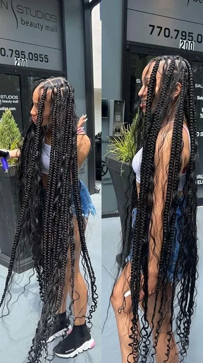 Ankle length boho knotless braids with human hair