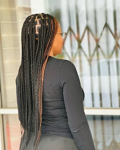 Black Boho Knotless Braids With Brown Highlight