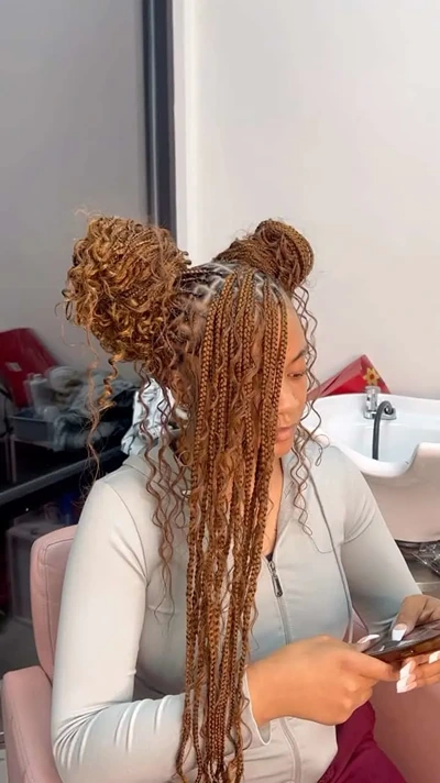 Brown boho knotless braids with human hair