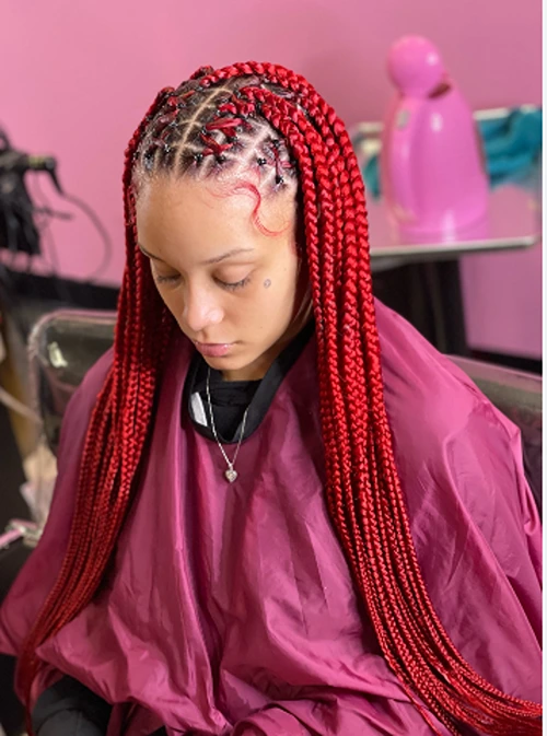 Burgundy Criss Cross Knotless Braids