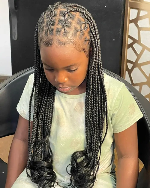 Criss Cross Braids With French Curl For Girls