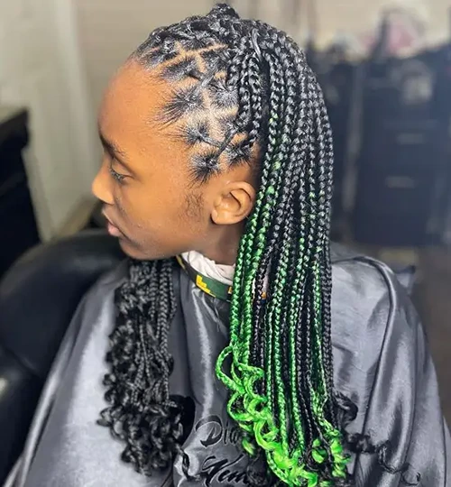 Criss Cross Braids With Green Highlights