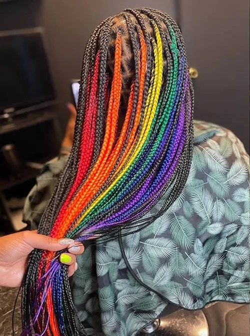 Criss Cross Knotless Braids With Rainbow Shades