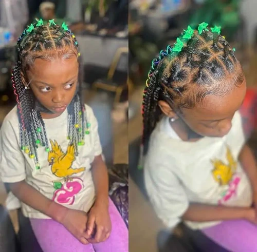 Criss Cross Knotless Braids with Beads for Kids