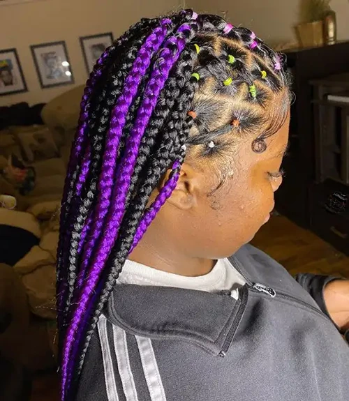 Criss cross purple braids with Colorful Bands