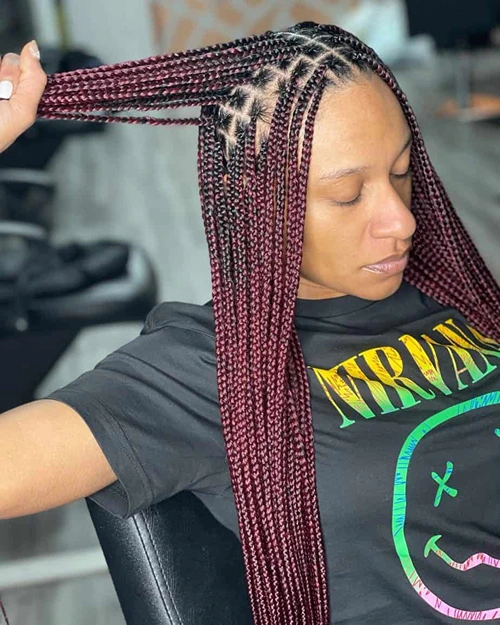 Extra Small Red Knotless Braids