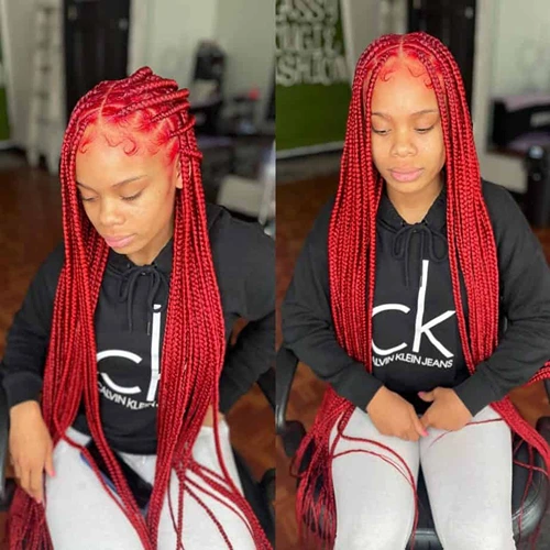 Fire Red Knotless Braids