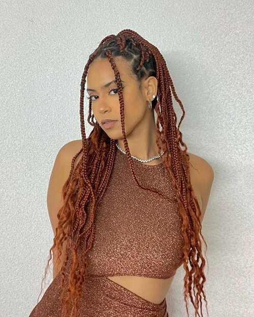 Red Knotless Braids With Half Updo