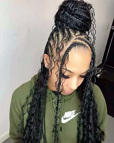 Half feed in cornrows half boho braids