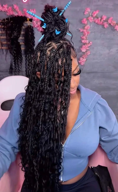 High bun boho knotless braids with human hair