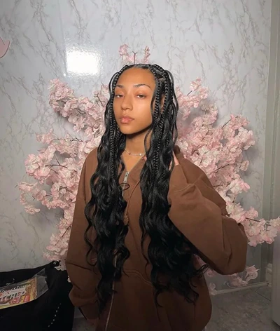 Medium boho knotless braids with curly ends