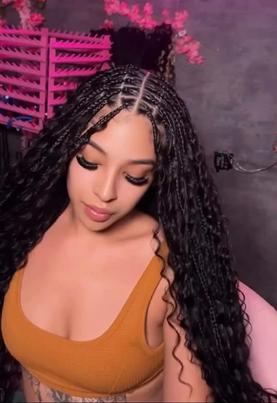 Middle part boho knotless braids with human hair