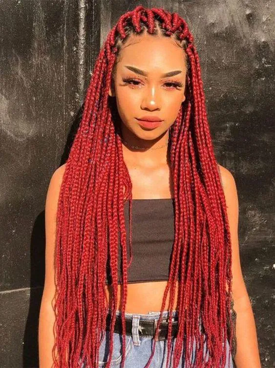 Red Knotless Braids