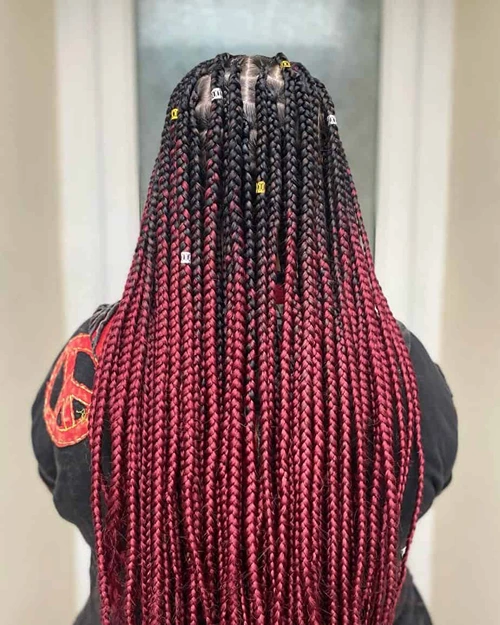 Red Ombre Knotless Braids