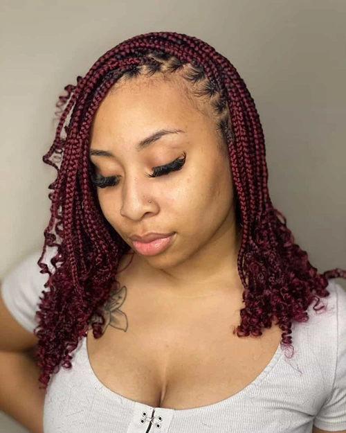 Small Mid-Length Red Knotless Braids