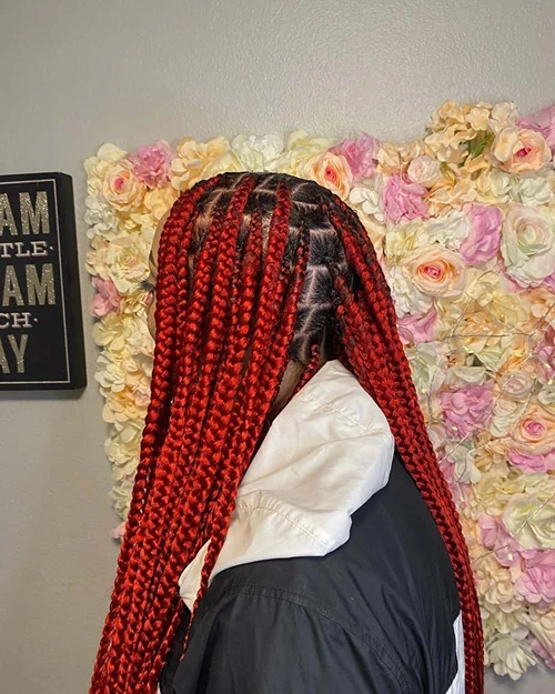 Red Knotless Braids With Vivid Shades