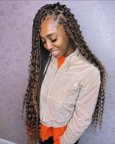 Waist length boho knotless braids