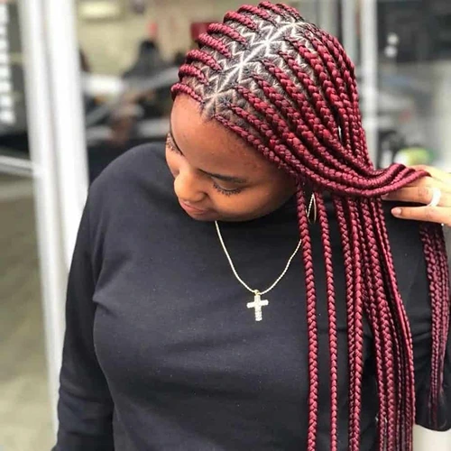 Red Zigzag Knotless Braids