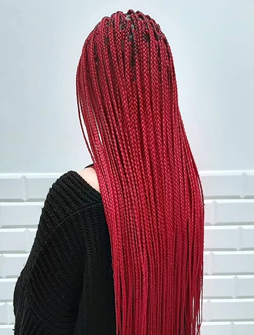 all red knotless braids