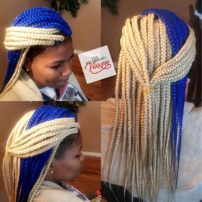 blue and blonde knotless braids