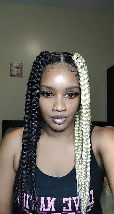 half black half blonde knotless braids