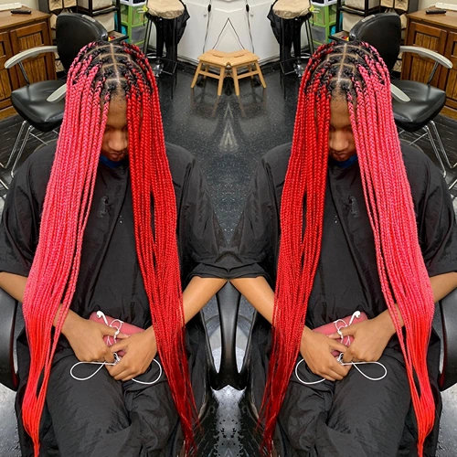 pink and red knotless braids