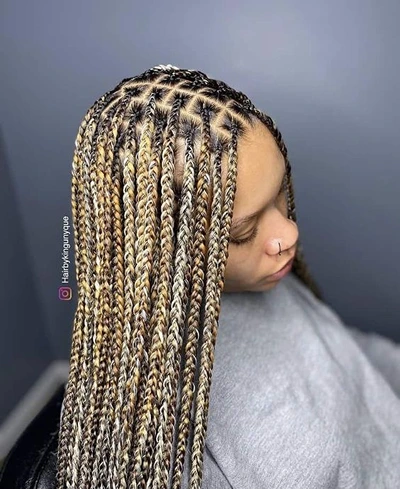 platinum blonde and black box braids mixed