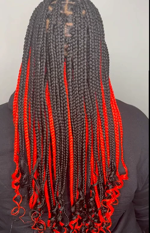 red and black medium knotless braids