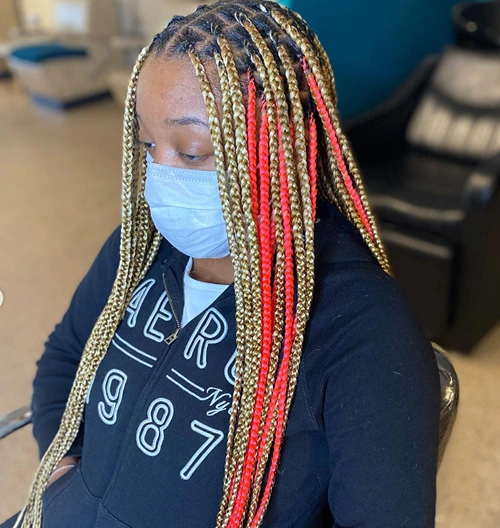 red and blonde knotless braids