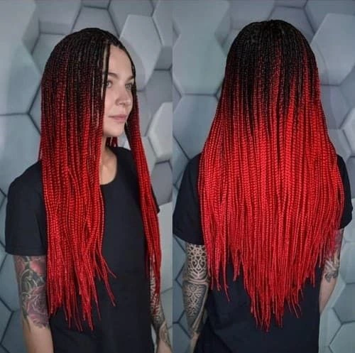 red ombre knotless braids