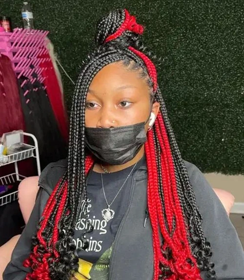 red peekaboo knotless braids 